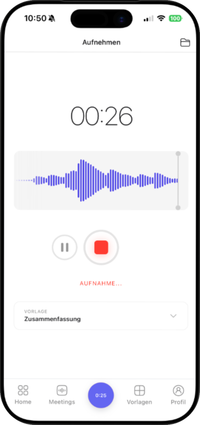 Meeting Metrics Mobile-App während einer Aufnahme